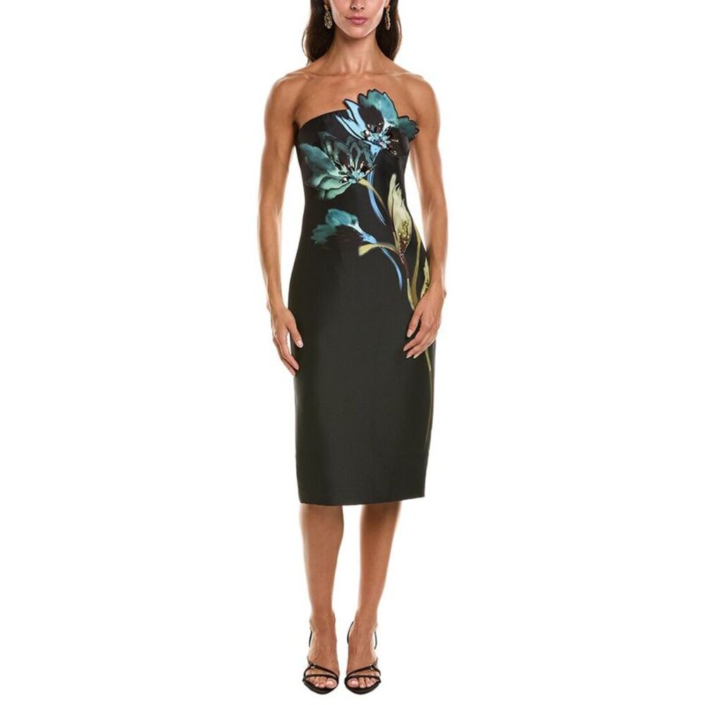 Badgley Mischka Womens Flower Strapless Gown, Black